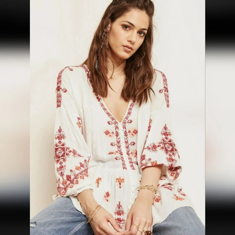 Free People | Bohemian Long Sleeve Top, size‎ L
